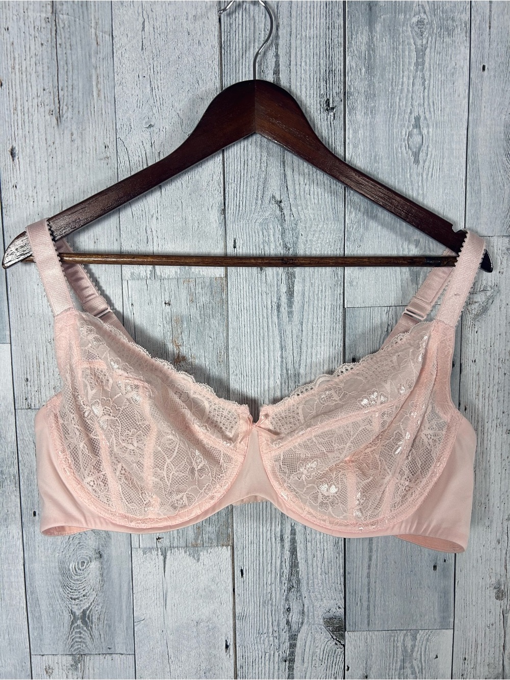 Voglio Adriana 40DD Pink Lace Underwire Bra Unlined Sheer Coquette Floral